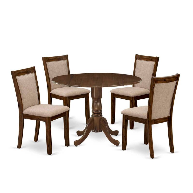 HomeStock 5-Piece Sand Blasted Black Finish Solid Wood Top Dining table with 4 Chairs with Drop Leaf Lattice Back