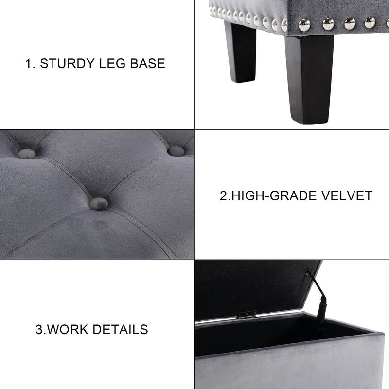 Modern Velvet Button Tufted Rectangle Storage Ottoman