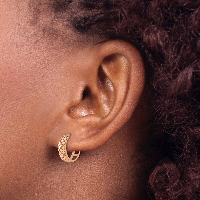 Curata 14k Rose Gold Polished and Etched Hinged Hoop Earrings - 13x13.1mm
