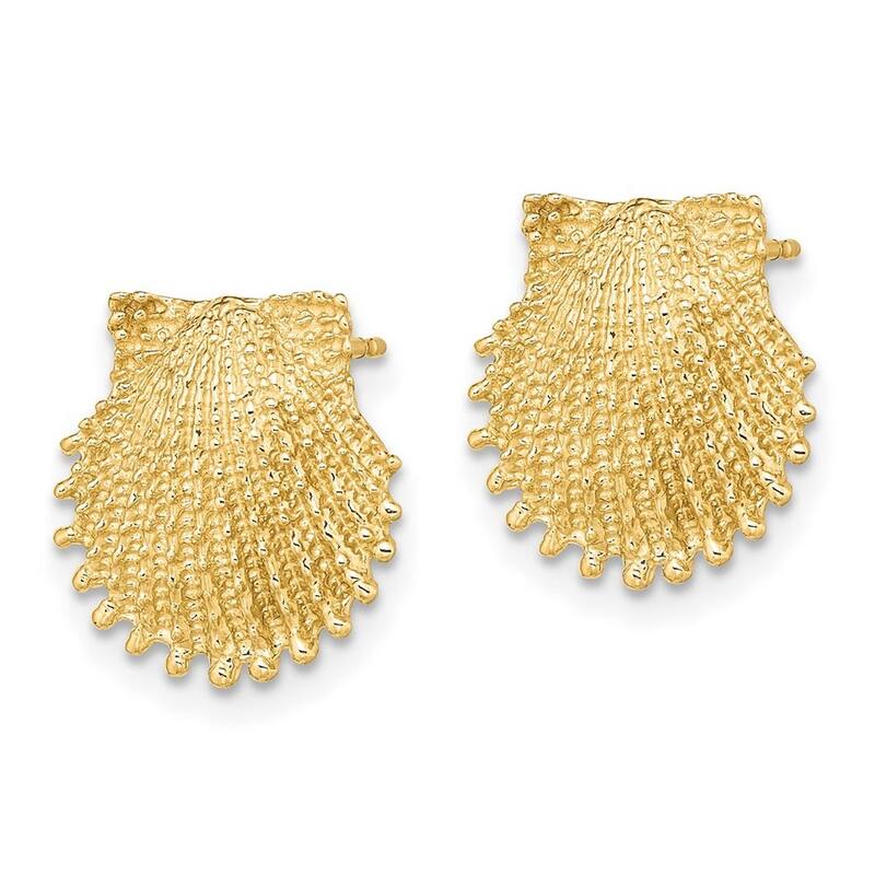 Curata 14k Yellow Gold Beaded Scallop Shell Post Earrings - 13.4x13.4mm