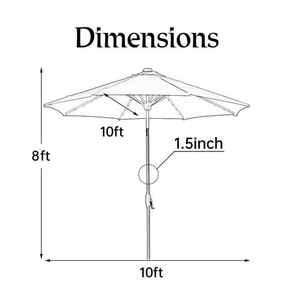dimension image slide 1 of 2, Ainfox 10ft Patio Umbrella with Lights Outdoor Solar Umbrella without Base