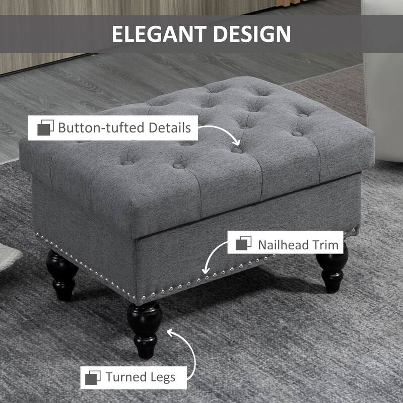 Ottoman with Storage for Living Room, 25" Storage Ottoman with Removable Lid, Button-Tufted Fabric Bench