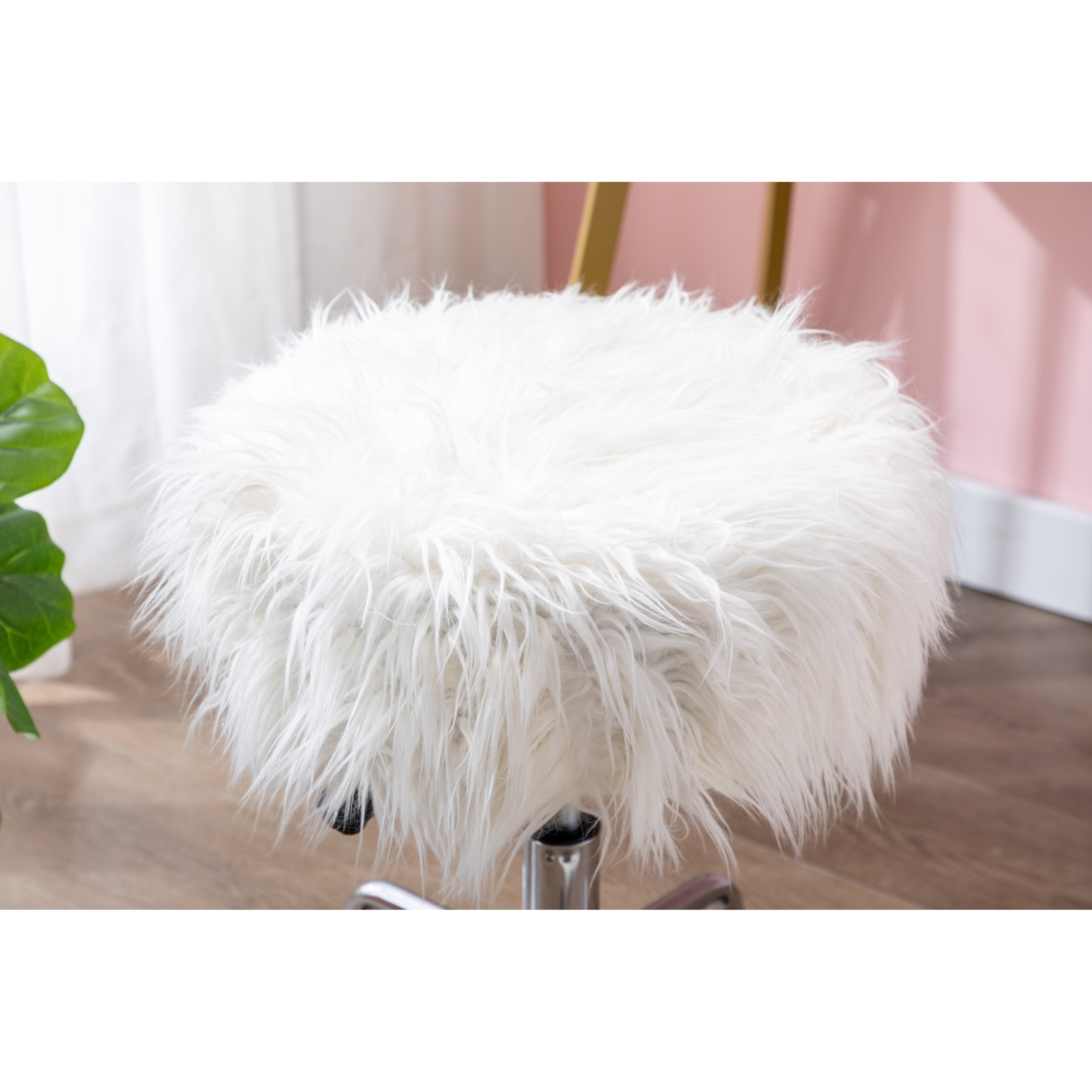 White faux fur stool cheap