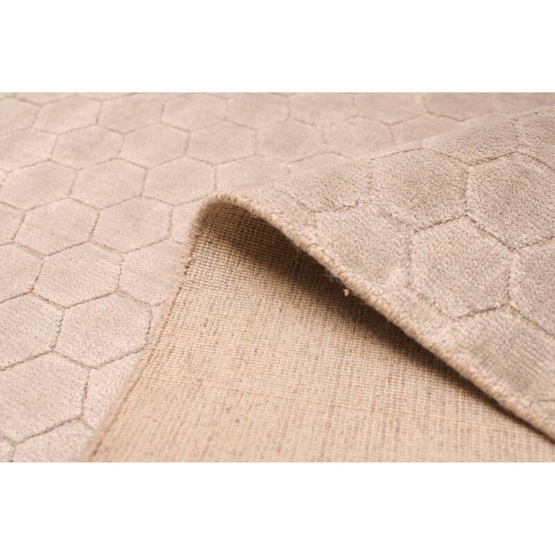 ECARPETGALLERY Hand Loomed Elysian Light Khaki Viscose Rug - 7'11 x 9'10