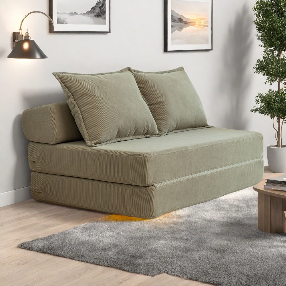 47.63" Corduroy 2-Seater Sleeper Sofa with Pillow Floor Mattress Floor Couch with Backrest for Living Room