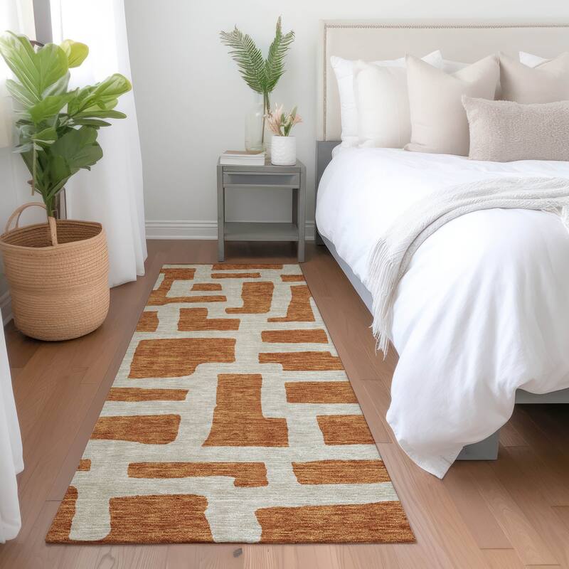 Premium Washable Super Soft Geo Maze Mayfield Rug - Terracotta - 2'3" x 7'6"
