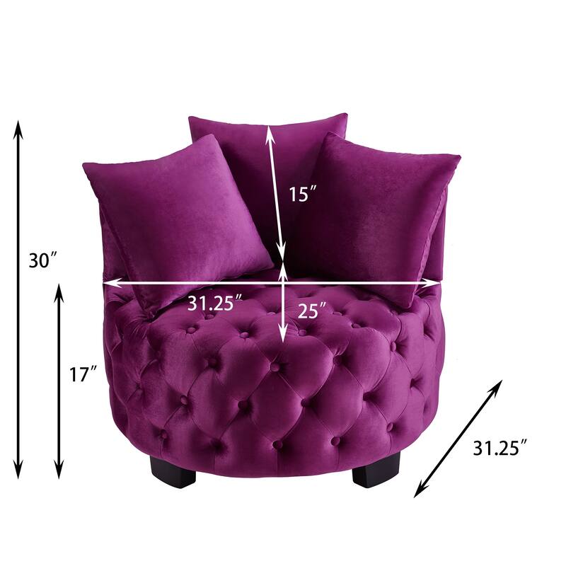 Velvet Tufted Accent Chair with Crescent Backrest and Solid Wood Frame