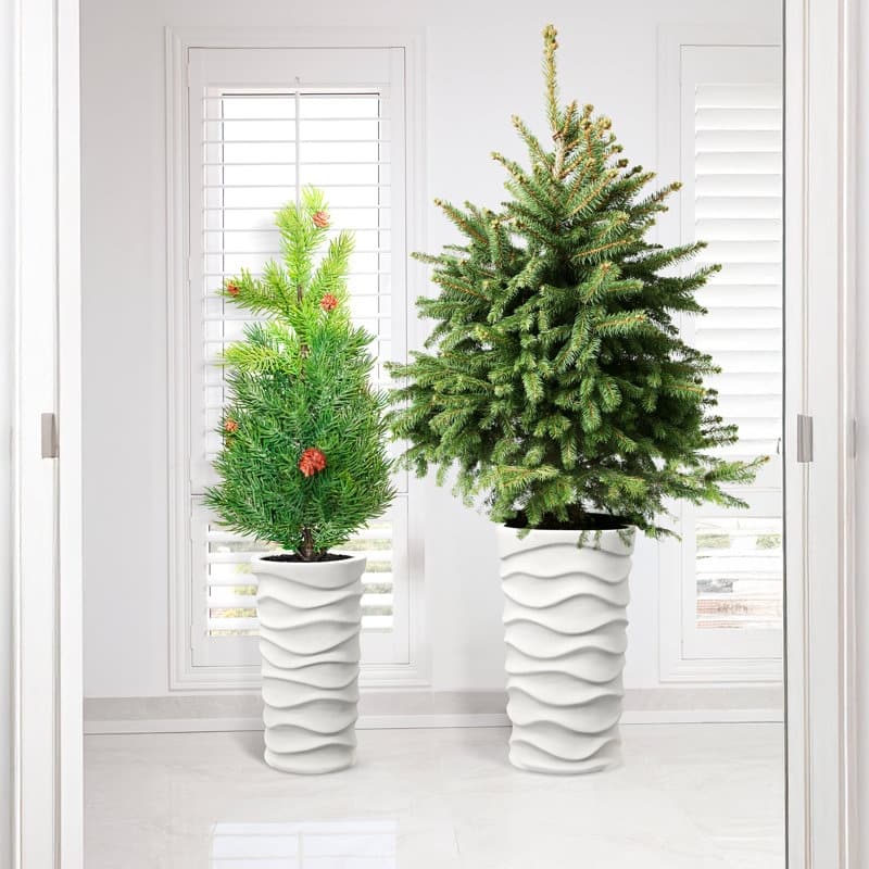 Modern Tall Planters – Set of 2, Stylish MgO Flower Pots for Indoor/Outdoor, White/Black - N/A