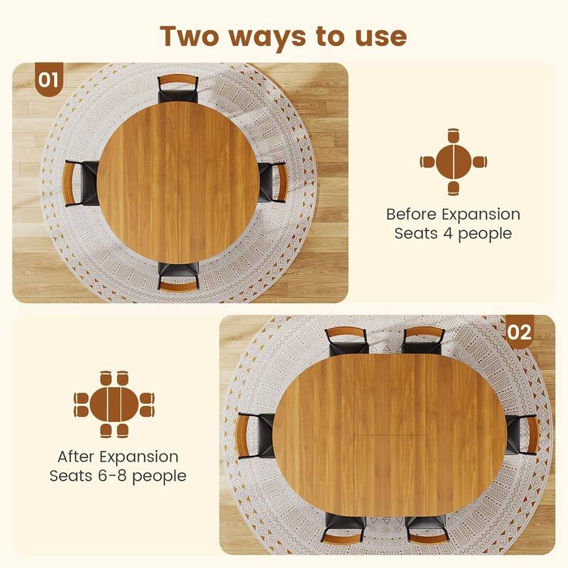 Extendable Dining Table Set 4-6 People 5-Piece Kitchen Table Set with 4 Cushion Chairs