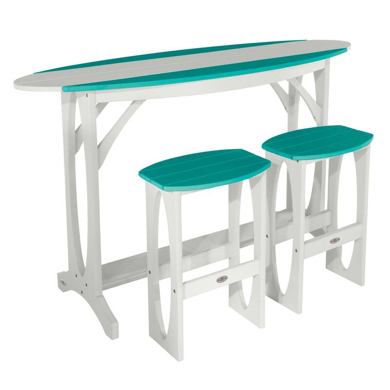 Shoreline Surfboard 3-Piece Bar Height Balcony Set - White/Seaglass Blue