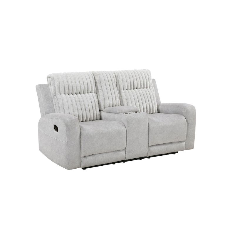 Lupe Double Manual Reclining Loveseat with Console, Light Gray Microfiber