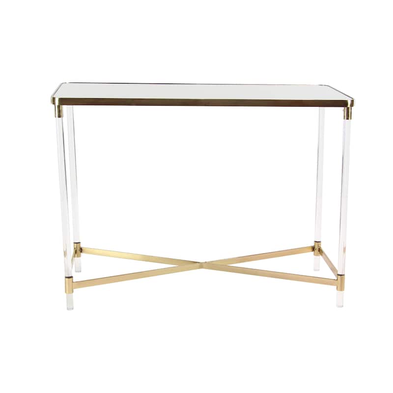 Gold Metal Console Table with Mirrored Top and Acrylic Legs