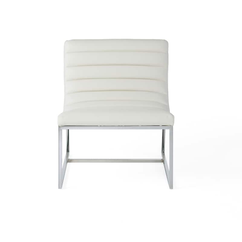 White Modern 27" Accent Chair with Curved Back and Chrome-Finished Stainless Steel Legs