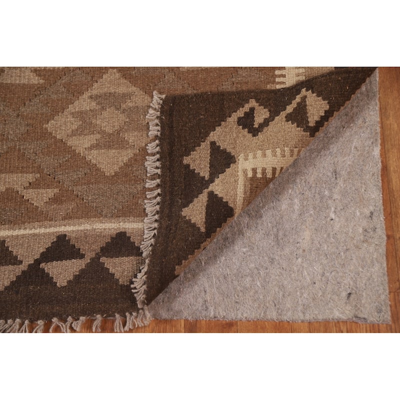 Brown Kilim Reversible Area Rug Flat-weave Living Room Wool Carpet - 5'4" x 8'2"