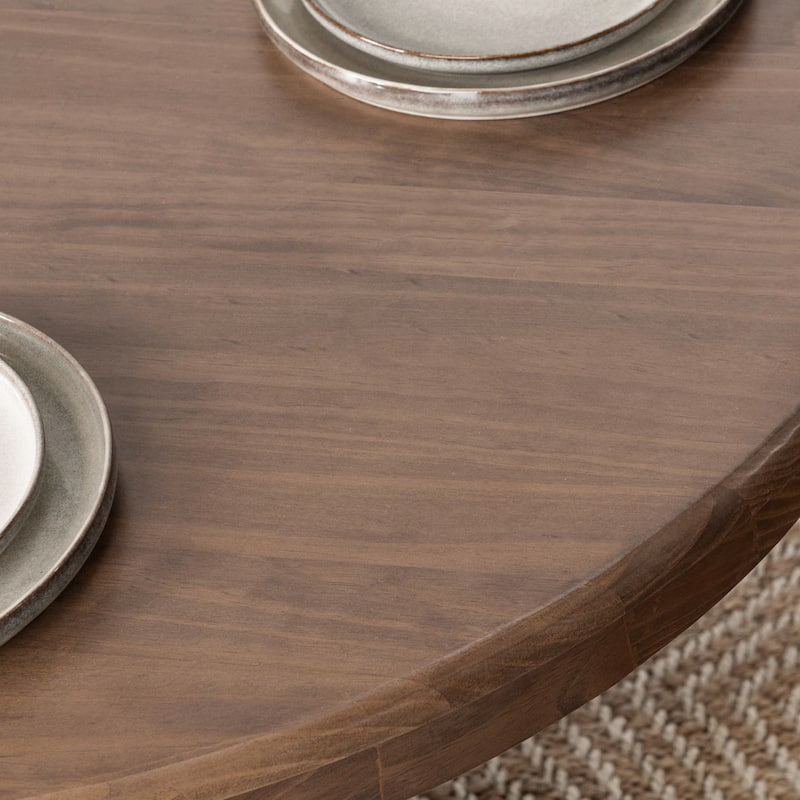 Maxwell 42" Round Pine Wood Dining Table in Brown Finish by Kosas Home