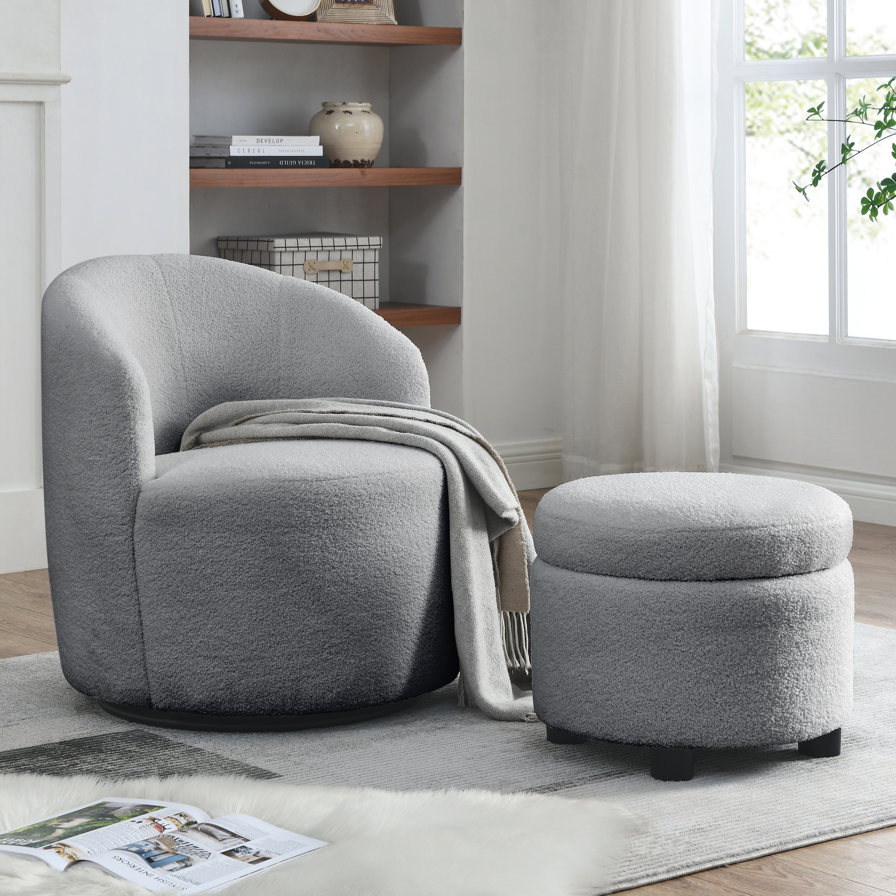 Swivel Barrel Chair, Living Room Chair with Ottoman Bed Bath