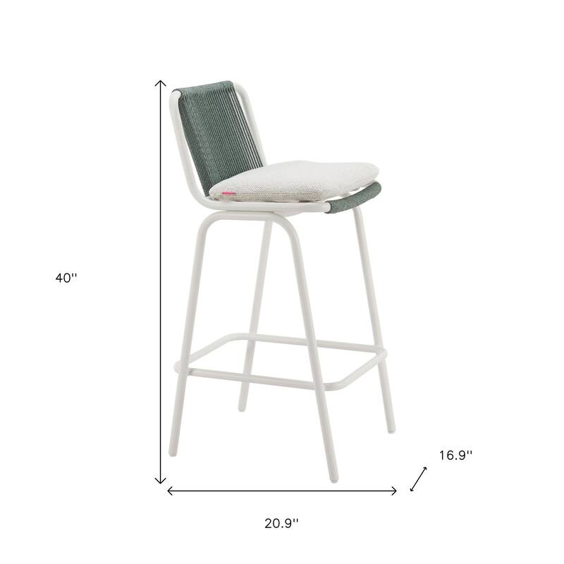 HomeRoots Set of Two White and Green Woven Back And Aluminum Counter Height Bar Chairs