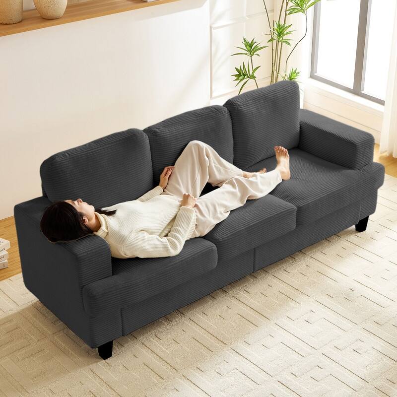 Mixoy 82" Corduroy Sectional Sofa Couch,Cloud Sleeper Comfy Upholstered 3-Seater Sofa