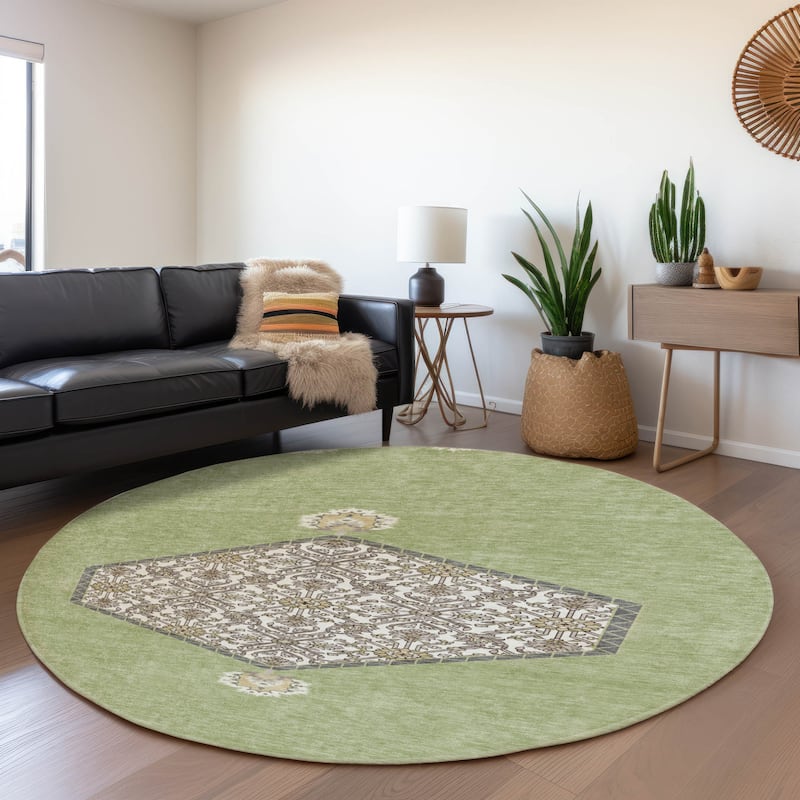 Premium Washable Super Soft Traditional Global Mayfield Rug - Aloe - 8' x 8'