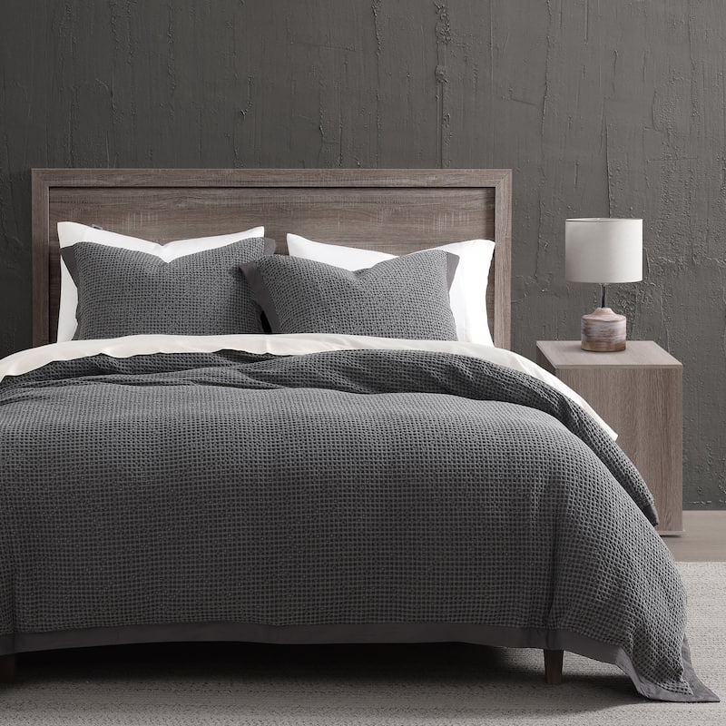HiEnd Accents Stonewashed Cotton Waffle Weave Traditional Bedding 3 Piece Duvet Cover Set