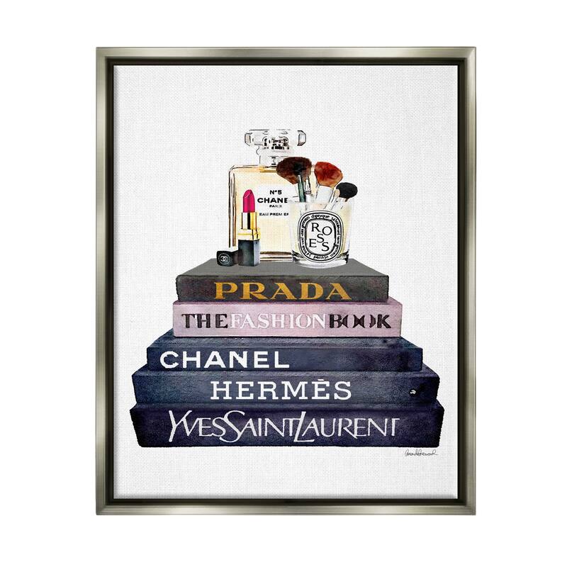 Stupell Glam Fashion Book Set With Makeup Floater Frame - Multi-Color - 16 x 20 - Grey