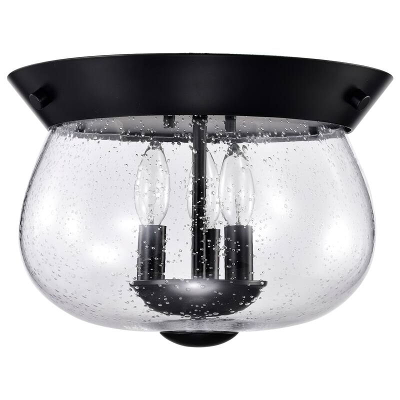 Boliver 3 Light Flush Mount - Matte Black Finish - Clear Seeded Glass