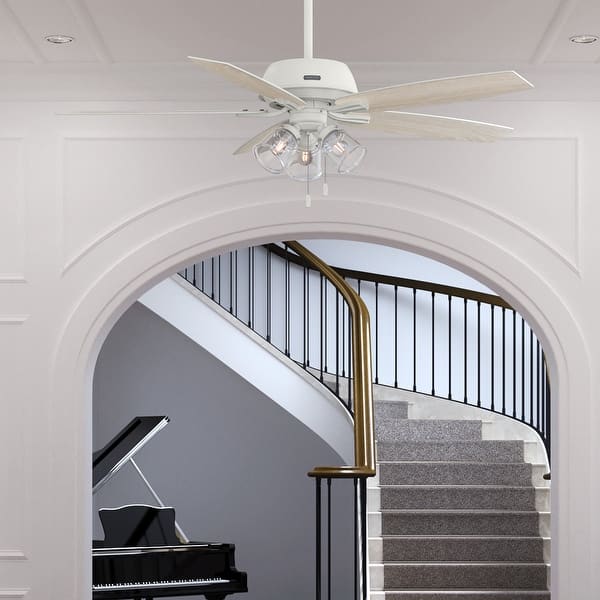 slide 2 of 13, Hunter 60" Dondra Ceiling Fan with LED Light Kit and Pull Chain, Formal, Transitional Matte White