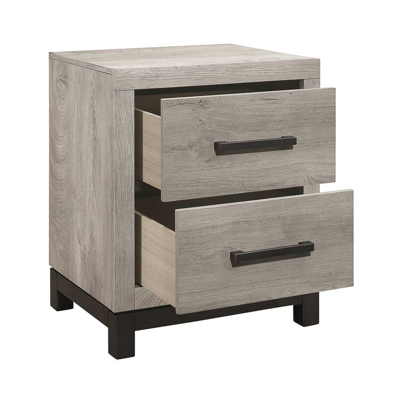 Attractive 1pc Nightstand of 2x Drawers Metal Bar Hardware Premium Melamine Board Wooden Bedroom Furniture