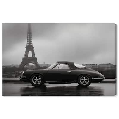 Classic Car and Eiffel Noir Canvas by Art Remedy, Gallery Wrapped