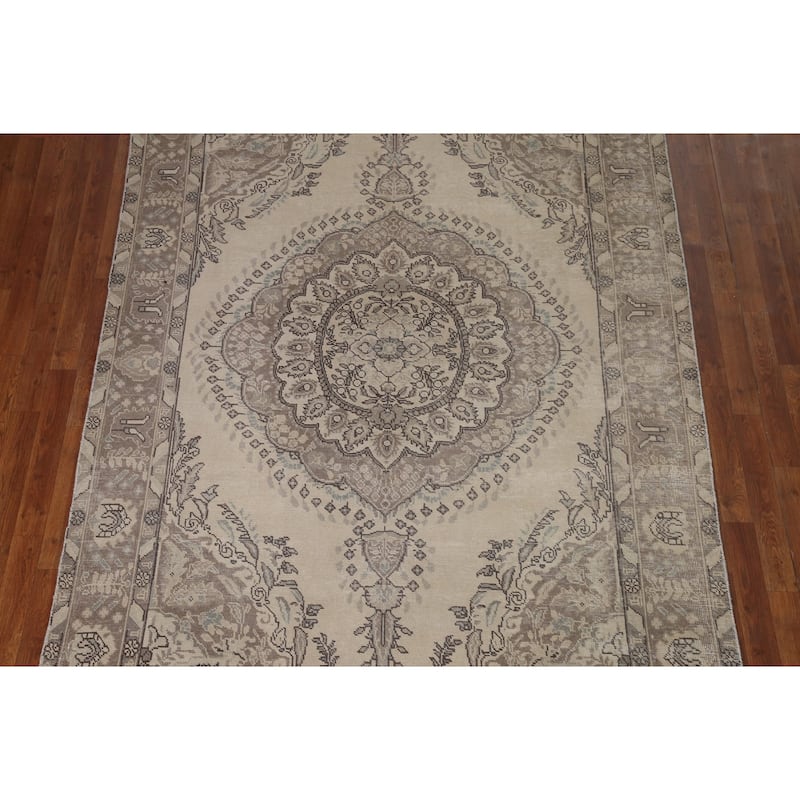 Distressed Tabriz Persian Vintage Rug Handmade Living Room Wool Carpet - 6'2" x 9'7"
