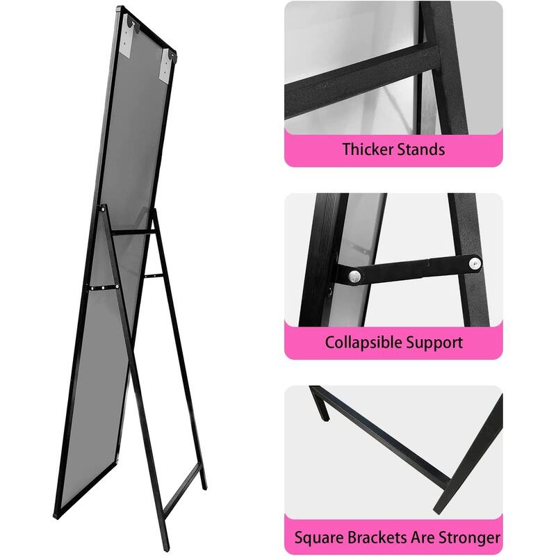 61" x 16" Full Length Mirror in Black with Square Stand