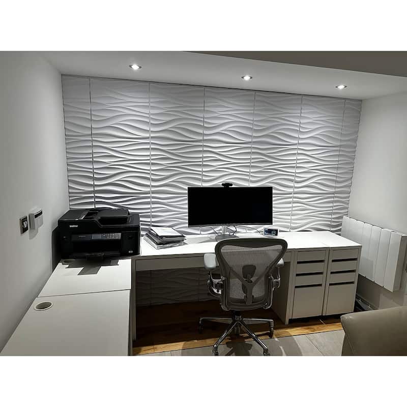 Art3d 19.7''x19.7'' PVC 3D Wall Panels,White Wave Design,12 Panels,32sq ft
