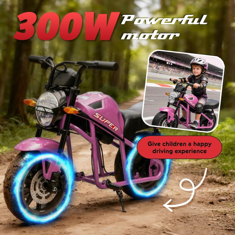 Simple Electric Bike Pink Kids Electric Motorcycle 24V Ride-On Motorcycle with Built-in Music & LED Lights