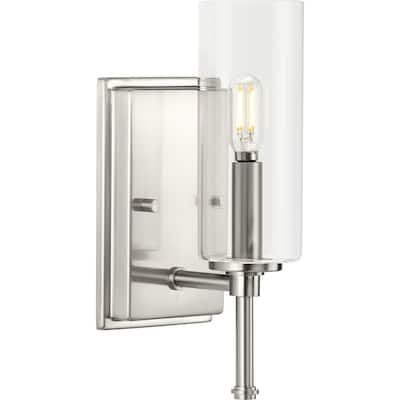 Elara Collection One-Light Brushed Nickel Clear Glass Vanity Light - 4.75 in x 5 in x 11.5 in
