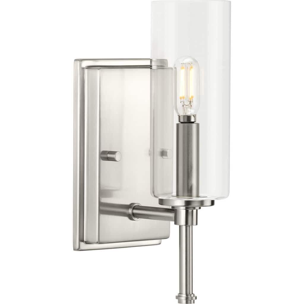 Elara Collection One-Light Brushed Nickel Clear Glass Vanity Light - 4.75 in x 5 in x 11.5 in