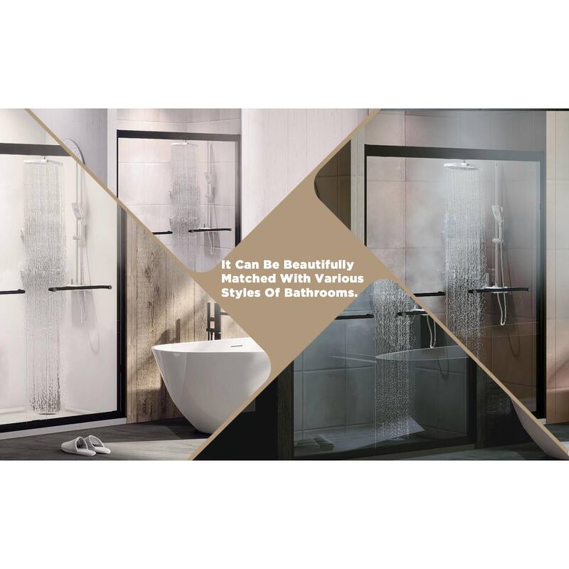 Aluminum Frame Double Sliding Shower Door, 1/4" Tempered Glass with Explosion-Proof Film & Stainless Steel Handle