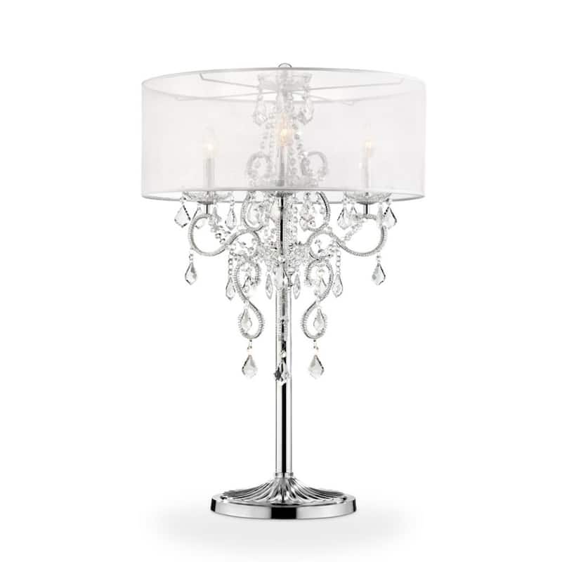 Silver Metal Cylinder Table Lamp with Clear Acrylic Drum Shade - 22” x 22” x 35” (D x W x H) - Silver-Clear