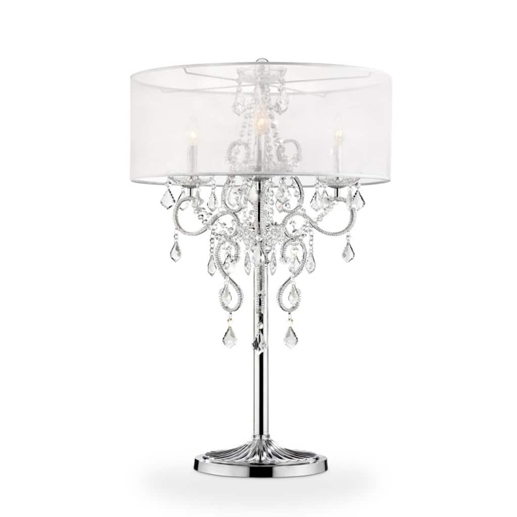 Silver Metal Cylinder Table Lamp with Clear Acrylic Drum Shade - 22” x 22” x 35” (D x W x H)