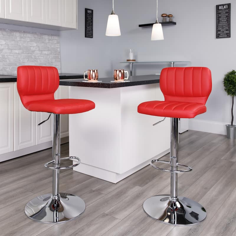 Vinyl Adjustable Barstool with Vertical Stitch Back (Set of 2)