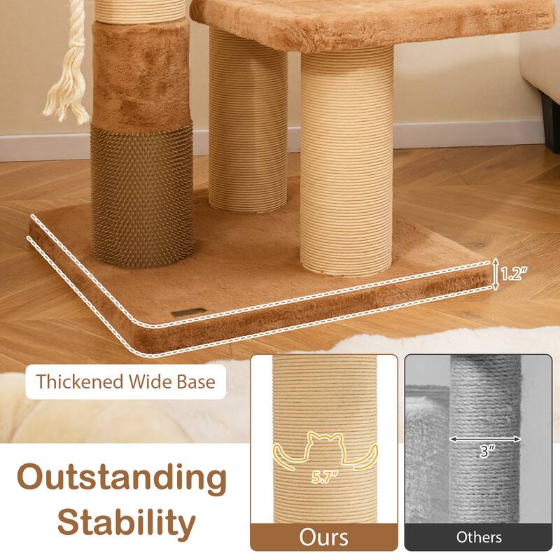 65 Inches Tall Cat Tree with Self-groomer and Removable Cat Bed - 23" x 23"