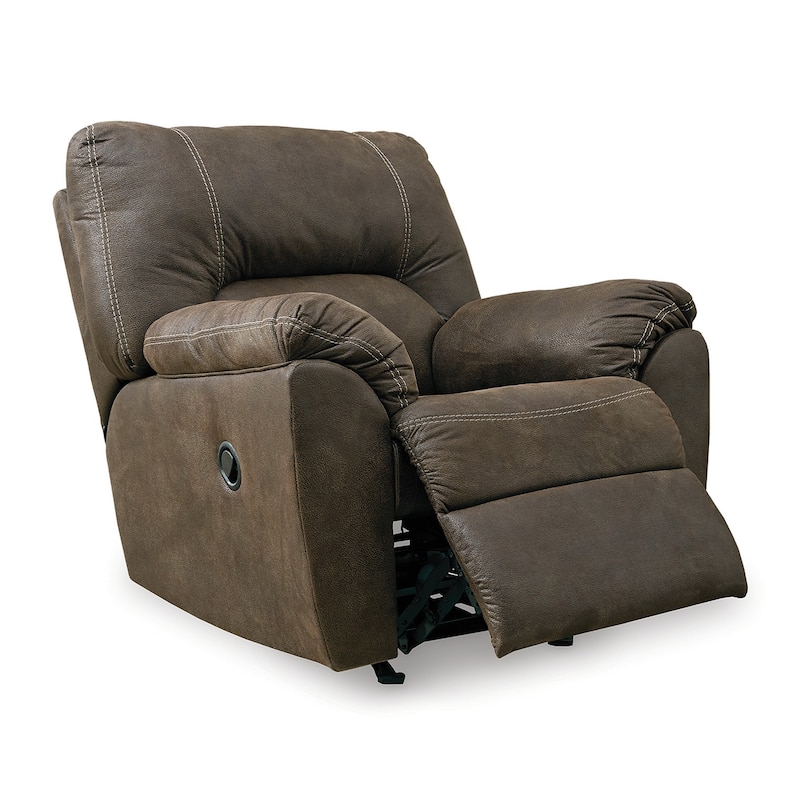 Neal Rocker Recliner Chair, Foam Cushions, Canyon Brown Faux Leather
