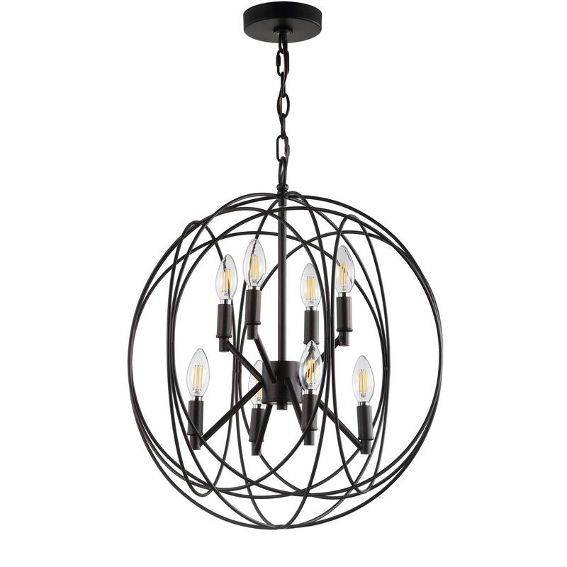 SAFAVIEH Lighting Chantale Adjustable 8-Light Led Brass Pendant - 19.3"x19.5"x26.3-98.3" - Dark Grey - 19Wx19Dx98H
