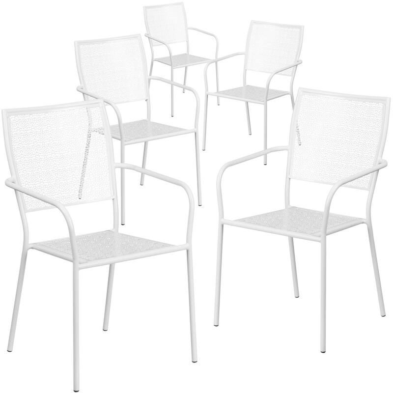 5 Pack Indoor-Outdoor Steel Patio Arm Chair with Square Back - White