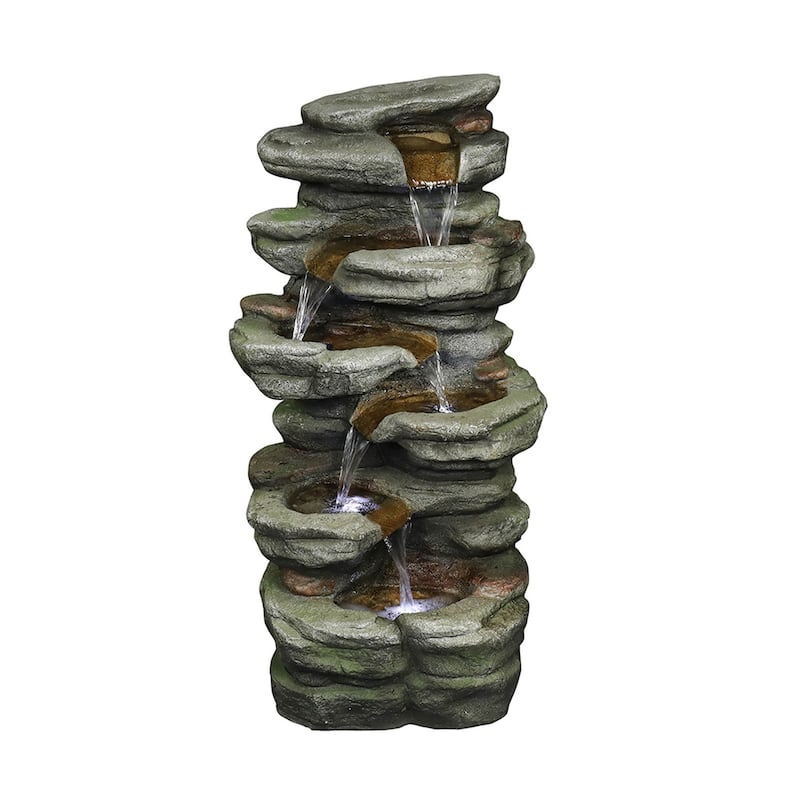 30.7'' Rock Water Fountain Outdoor Resin Fountain with Light