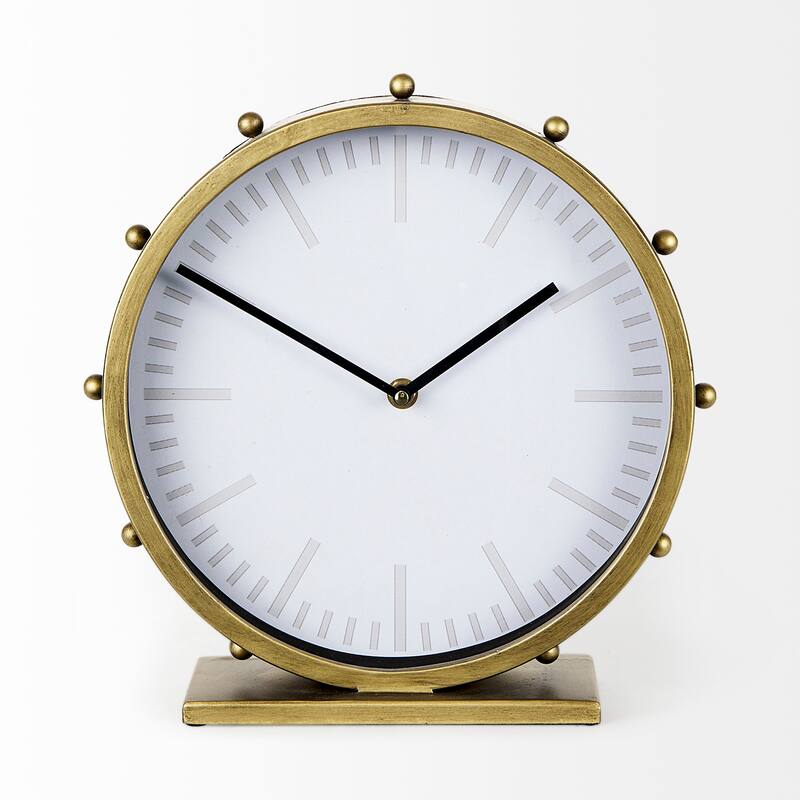 Marian Gold Metal Studded Round Table Clock - 11"W x 3.1"D x 11"H