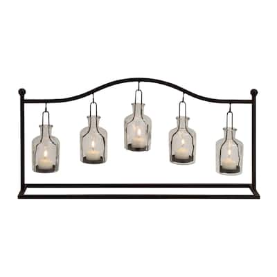Metal Hanging Bottle Decorative Indoor Outdoor Candle Lantern - Black or Multi Colored - Roche River Decor