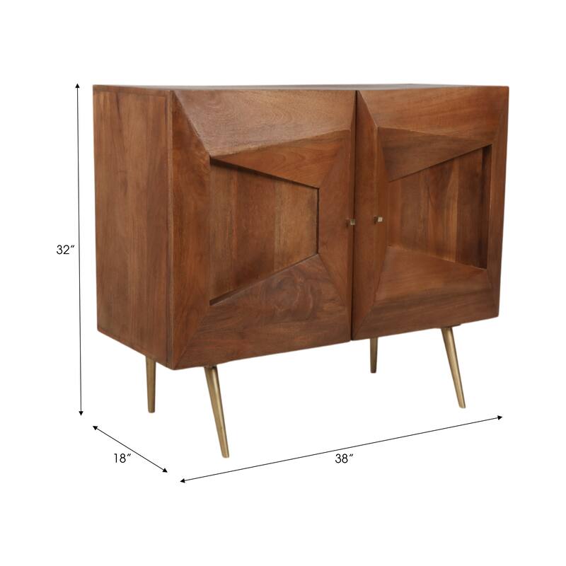Wood Cabinet Modern Dimensional Front Panel Tapered Legs - 32" Brown - 38" x 18" x 32"