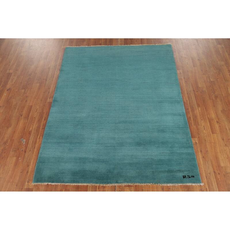 Turquoise Blue Modern Gabbeh Oriental Area Rug Handmade Wool Carpet - 5'1" x 6'6"