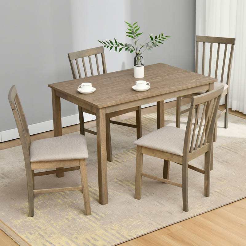 5-Piece Farmhouse Wooden Dining Room Set (42.5"L x 27"D x 30"H Table+4 Chairs)