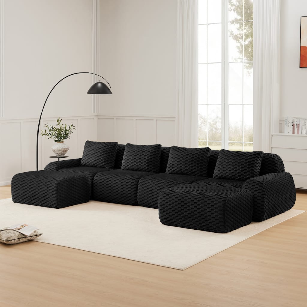 146" Modern U-Shaped Modular Sectional Sofa for Living Room,Flannelette Fabric,Oversized 4-Seater Couch